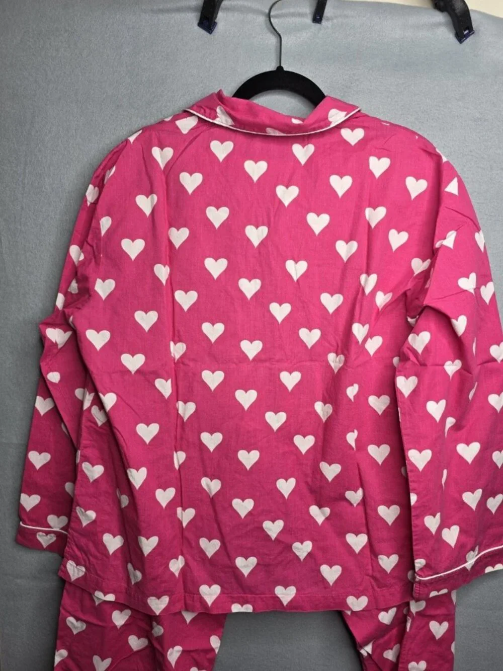 Victoria's Secret Vintage  Pajama Set Pink w White Hearts Medium Long Sleeve